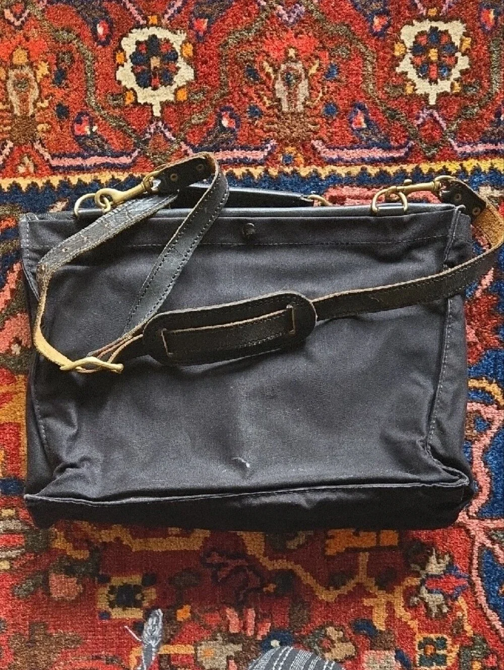 Vintage Black Leather-Trim Briefcase Bag - Made In NZ, EX23